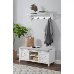 36" Middlebury Coat Hook with Storage Bench Hall Tree Set White - Alaterre Furniture