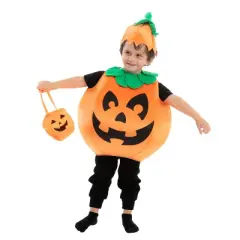 Joyfy Kids' Halloween Pumpkin Costume with Basket for Kids Boys Girls, Halloween Dress Up Pumpkin Party Hood Outfit for Children