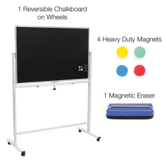 Excello Global Products Reversible Chalkboard on Wheels - 48"x32" (White Frame)