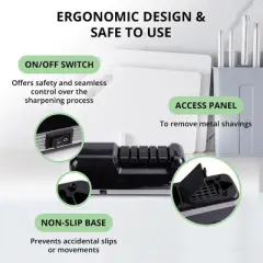 Elitra Home Professional Electric Knife Sharpener - 3 Stage Diamond-Coated Sharpening Tool for Chef Knives & Scissors, Ergonomic Non-Slip Base - Black