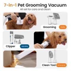 Oneisall LM2 Pet Grooming Vacuum Kits- 1.5L Dust Cup, 7 Tools, Clipper & Nail Grinder for Shedding & Cleaning, for Dogs&Cats
