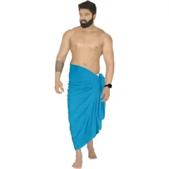 LA LEELA Men's Casual Vacation Pareo Sarong Wrap One Size Cerulean Plain