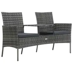 vidaXL 2-Seater Patio Sofa with Tea Table Poly Rattan - Anthracite