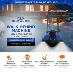 Snow Joe Corded Electric Walk Behind Snow Blower, 15-Amp Motor, 22" Clearing Path with 25 Feet Throwing Distance & 2 LED Lights, SNJ-SJ627E