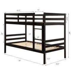 Costway Twin Over Twin Wood Bunk Beds Ladder Safety Rail EspressoWhite