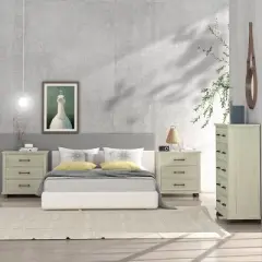 Festivo 3pc Contemporary 38" 5 Drawer Chest and 3 Drawer Nightstand Set Saw Cut Off-White