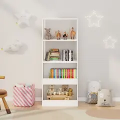 TopComfy Decorative Bookshelf Kids Bookcase with Vertical Shelves for Montessori Bedroom Space, White, 19.7"*11.8"*47.2"
