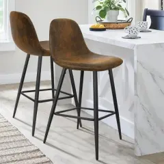 26" Spoon Upholstered Counter Stools  Metal Leg  (Set Of 2) -Maison Boucle