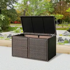 WELLFOR 88gal Outdoor Patio Garden Rattan Storage Box Brown