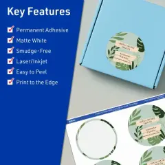 Avery TrueBlock Matte White Paper Labels,  2-1/2" diameter Round