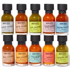 Smokehouse by Thoughtfully Hot Sauce Gift Set, Flavors Include Bacon Cayenne, Garlic Herb, Apple Whiskey Habanero and More, Pack of 10