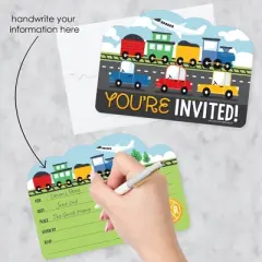 Big Dot of Happiness Cars, Trains, and Airplanes - Shaped Fill-In Invitations - Transportation Birthday Party Invitation Cards with Envelopes - 12 Ct