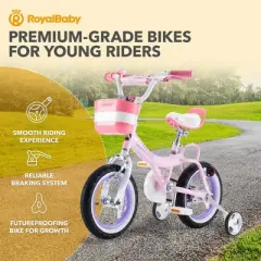 RoyalBaby Princess Girl Children's Bicycle Outdoor Ride-On Bike with Kickstand, Adjustable Seat, and Basket, Jenny/White-Pink