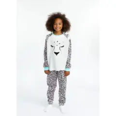 Sleep On It Girls Fuzzy Leopard Soft Novelty Fleece 2-Piece Pajama Sleep Pant Set