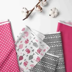 Bacati - Owls in the Woods Pink Fuchsia Gray 6 pc Crib Baby Girl Bedding Set with Long Rail Guard Cover