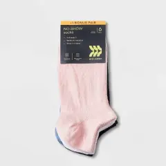Women's Lightweight Mesh Striped L-Band 6+1 Bonus Pack No Show Athletic Socks - All in Motion&trade; Pink/Blue/Gray/White 4-10
