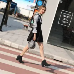 Allegra K Women's Round Toe Stacked Chunky Heel Zipper Ankle Boots