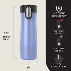 Contigo AUTOSEAL West Loop Vacuum-Insulated Stainless Steel Travel Mug with Easy-Clean Lid Aster Frosted Pearl & Limelight Frosted Pearl, 2-Pack 20 oz