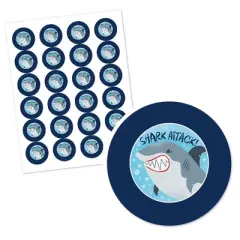 Big Dot of Happiness Shark Zone - Jawsome Party or Birthday Party Circle Sticker Labels - 24 Count