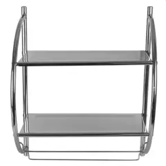 Home Basics 2 Tier Wall Mounting Chrome Plated Steel Bathroom Shelf with Towel Bar