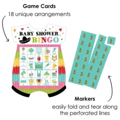 Big Dot of Happiness Let's Fiesta - Picture Bingo Cards and Markers - Baby Shower Shaped Bingo Game - Set of 18