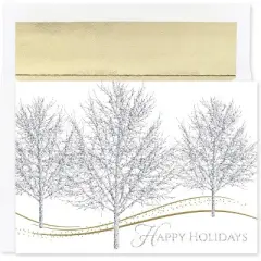 Masterpiece Studios Holiday Collection 16-Count Boxed Embossed Cards with Foil-Lined Envelopes, 7.8" x 5.6", Glitter Trees (935300)