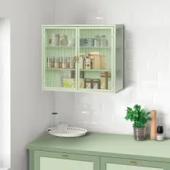GlasFlength Kitchen Storage Kitchen Pantry Wall Cabinet Cupboard Food Pantry Cabinet with Glass Doors for Kitchen, Green, 27.56"*9.06"*23.62"