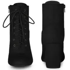 Perphy Women's Round Toe Chunky High Heel Lace Up Ankle Boots