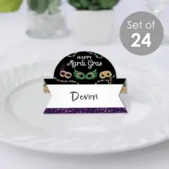 Big Dot of Happiness Mardi Gras - Masquerade Party Tent Buffet Card - Table Setting Name Place Cards - Set of 24