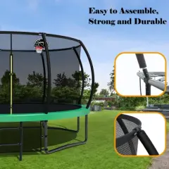 BestParts 12FT Recreational Kids Trampoline with Safety Enclosure, Ladder & Basketball Hoop for Outdoor Fun