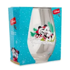 Silver Buffalo Disney Mickey and Minnie Christmas Sled Stemless Wine Glass | Holds 33.8 Ounces