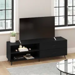 65" June Mid-Century Modern TV Stand for TVs up to 65" with Adjustable Shelf Black - Taylor & Logan