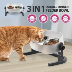 Allforpaws Dog Bowls 3 In 1 Height Adjustable Stainless Steel Elevated Double Bowls