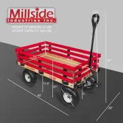 Millside Industries Classic Wood Wagon Cart with Removable Plastic Side Racks and Pneumatic Tires, Red