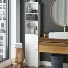 Basin 14" Linen Storage Tower, White