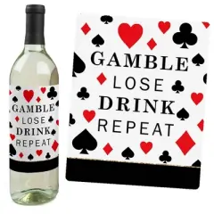 Big Dot of Happiness Las Vegas - Casino Decorations for Women and Men - Wine Bottle Label Stickers - Set of 4