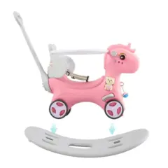 INFURNIC Baby Walkers Rocking Horse for Toddlers Balance Bike Ride On Toys with Push Handle, Baby Walkers for Girls, Pink, 26.7"*12.6"*27.5"