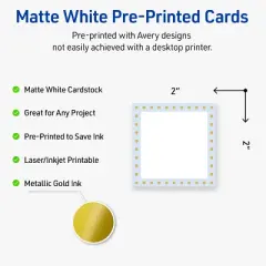 Avery Printable Square Cards, Gold Dots with Blue Border, 2" x 2", Matte White Square Cards, Laser/Inkjet, 120ct, Great for Business Cards