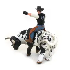 Little Buster Toys 1/16 Black & White Bucking Bull W/ Rider 500276