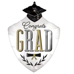 LoonBalloon 30 Inch Graduation Caps Off Shield Balloon with 2 Mylar Balloons Set
