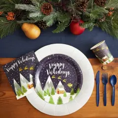 Blue Panda 80 Pack "Happy Holidays" Paper Plates, Christmas Party Supplies with Reindeer Design, 9 In