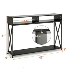 Costway Steel Frame  Console Table with Open Shelf and Storage Compartments  Black