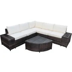 Costway 6PCS Rattan Furniture Set Conversation Cushioned Sofa Armrest Garden Turquoise\White