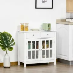 HOMCOM Sideboard Buffet Cabinet, Storage Cabinet Cupboard Table with Glass Doors, Adjustable Shelf Cabinet and 2 Drawers for Kitchen
