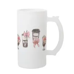 Elanze Designs Freezable Beer Stein Mug With Thumb Grip Handle, 16 Ounce Frosted Glass, Coffee Drinks and Bows