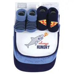 Hudson Baby Infant Boy Cotton Bib and Sock Set, Hungry Shark, One Size