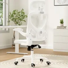 GlasFlength Task and Office Chairs with Support Armrest，Ergonomic, Adjustable，Computer Chair and Gaming Chair, White, 25.6"*27.2"*48.4"
