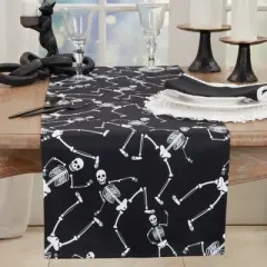 Saro Lifestyle Spooky Skeletons Table Runner, 16"x72", Black