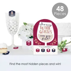 Big Dot of Happiness But First, Wine - Wine Tasting Party Scavenger Hunt - 1 Stand and 48 Game Pieces - Hide and Find Game