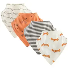 Touched by Nature Baby Boy Organic Cotton Bandana Bibs 4pk, Fox, One Size